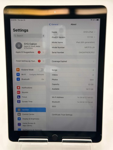 Apple iPad 6th Gen A1893 32GB WiFi
