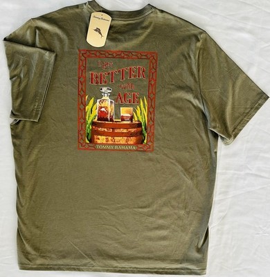 Tommy Bahama Men's I GET BETTER WITH AGE T-shirt XL Green NWT Whiskey Bourbon