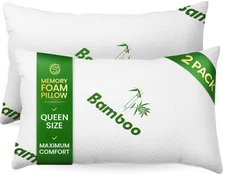 Memory Foam Pillows Queen Size Set of 2 - Cooling Bed Pillows for Sleeping - ...
