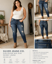 Silver Jeans Co. Girlfriend Mid Rise Skinny Jeans W31 L29 Distressed Stretch Dar
