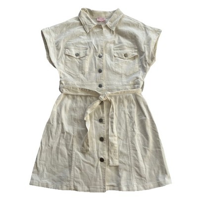 Pink Lily White Shirt Dress Medium Denim Cowgirl Preppy