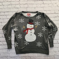 Tipsy Elves Ugly Christmas Sweater Sequin Snowman Snowflakes Gray Small Knit XL