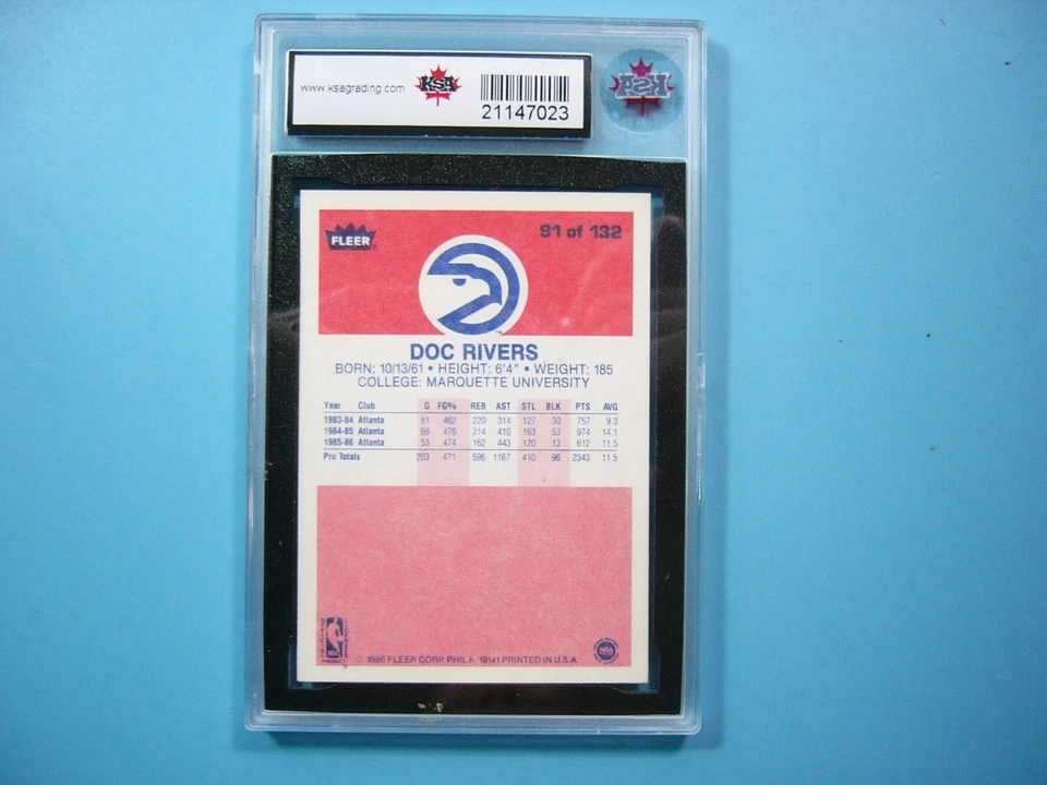1986 1986/87 FLEER NBA BASKETBALL CARD #91 DOC RIVERS ROOKIE RC KSA 10 GEM MT GL - Image 2 of 4