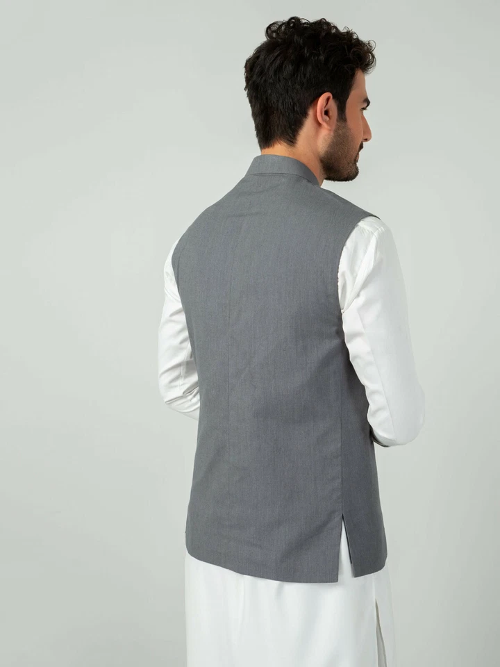Mens Gray Single Breasted Formal Wedding Smart Casual Waistcoat Vest - Image 3 of 3