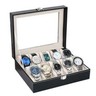 10 Slot Men Watch Box Leather Display Case Organizer Glass Jewelry Storage US