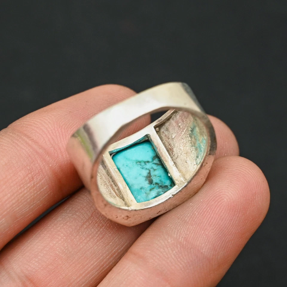 Anillo Turquesa Para Hombre Plata de Ley 925 Hecho a Mano-Anillo de Declaración Todas las Tallas-BJ39 Foto 3 de 3
