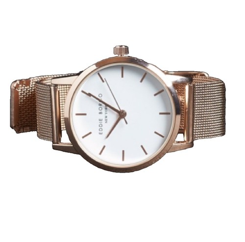 HP?NWT Eddie Borgo Soho rose gold watch stainless steel/woven mesh metal strap Watch Rose Gold Metal Mesh Band White Face Works Soho | eBay main image 4