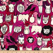 Fabric by the Yard - Alexander Henry - Africa, Animal Faces of Liwaza Raspberry