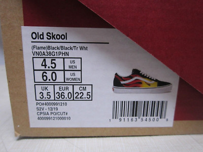 VANS Old Skool Flames US Mens 4.5 Orig Box VNOA38G1PHN womens 6.0