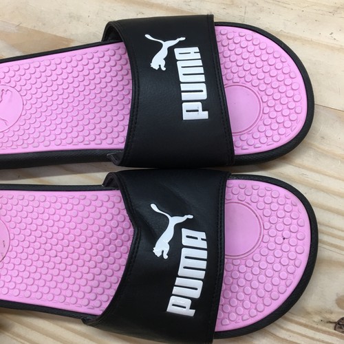 Puma Sandal Womens 10 Black Pink Cool Cat Open Toe Slide Flats Casual Comfort - Picture 16 of 17