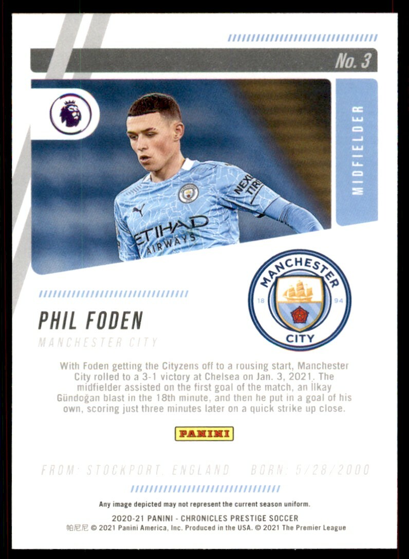 2020-21 Panini Chronicles Prestige Phil Foden Manchester