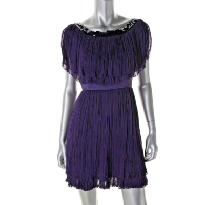 open lace back dress Catherine asymmetrical pleated maxi dress in Purple