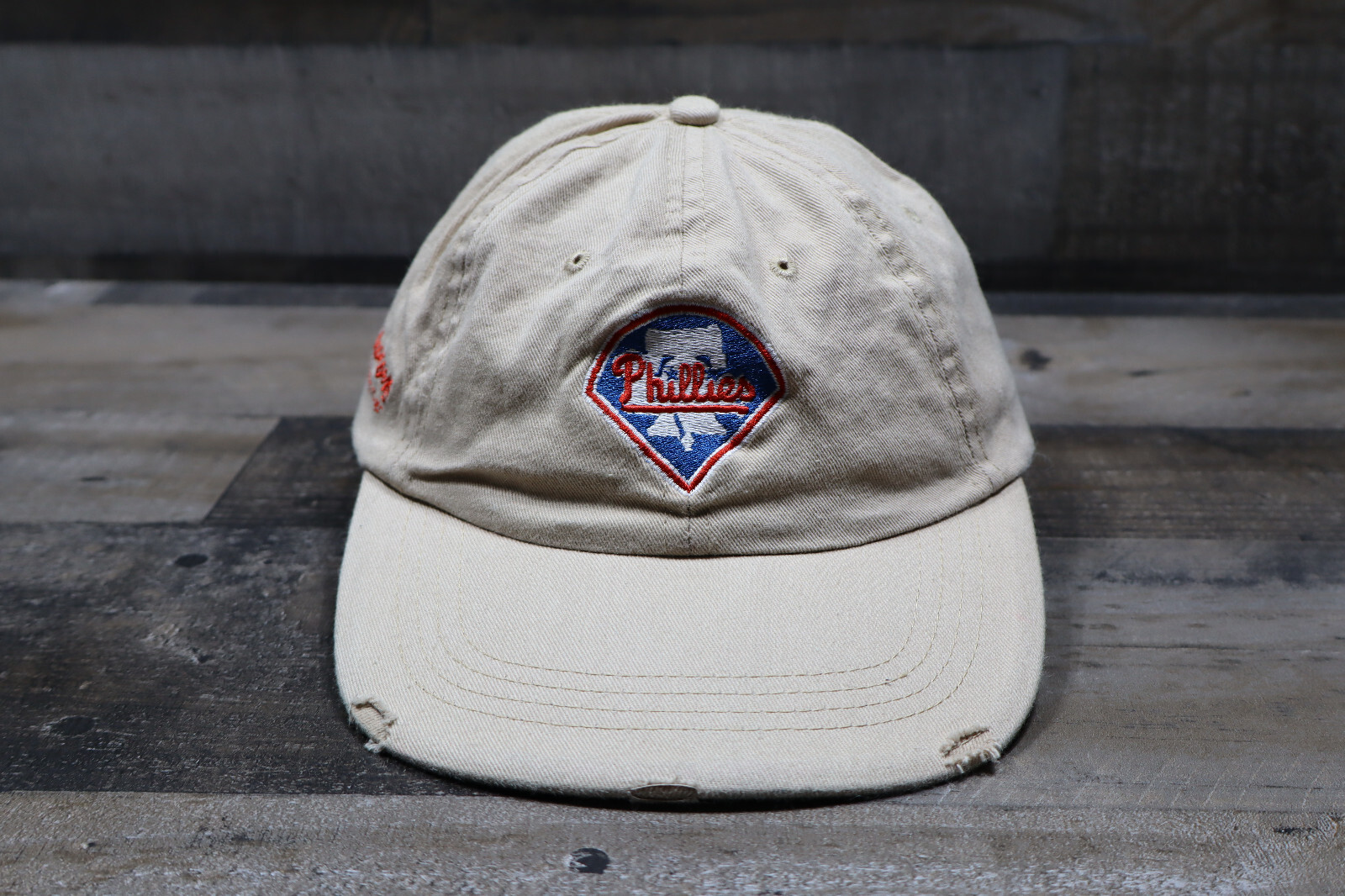 Philadelphia Phillies Budweiser Strap Back Dad Hat Cap Mens Tan Distressed MLB
