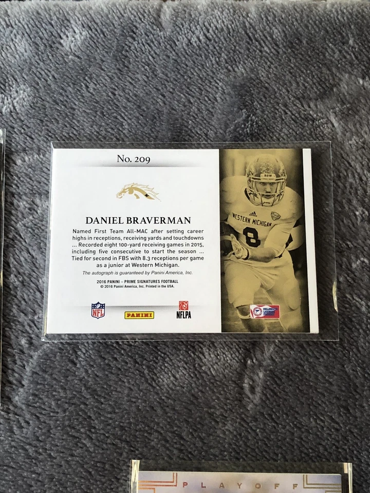 DANIEL BRAVERMAN NCAA WMU 2016 Prime Signatures RC Rookie Auto /199 #209 Card - Image 2 of 3