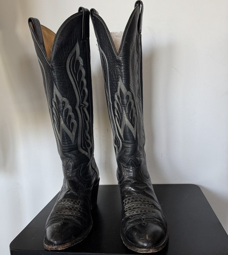 Vtg Sz 6.5 7.5 Tony Lama 70s 80s Blue Cowboy Cowgirl Boots Tall Sexy Quality - Picture 2 of 8