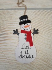 New "Let it Snow" Snowman Wood Christmas Ornament White Black Buffalo Check