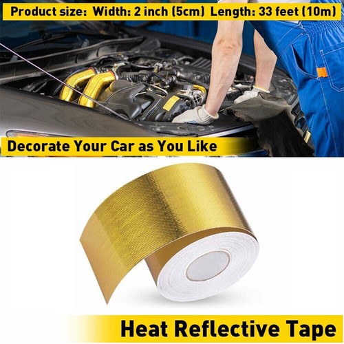 2" 33FT Gold Intake Heat Reflective Tape Wrap Self Adhesive High Temperature - Picture 11 of 13