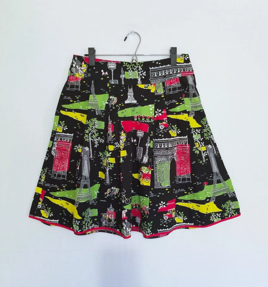 FALDA BERNARDO MIDI TRAVEL CITY PARIS LONDRES MUJER TALLA 6 100% ALGODÓN ACAMPANADA Foto 3 de 4