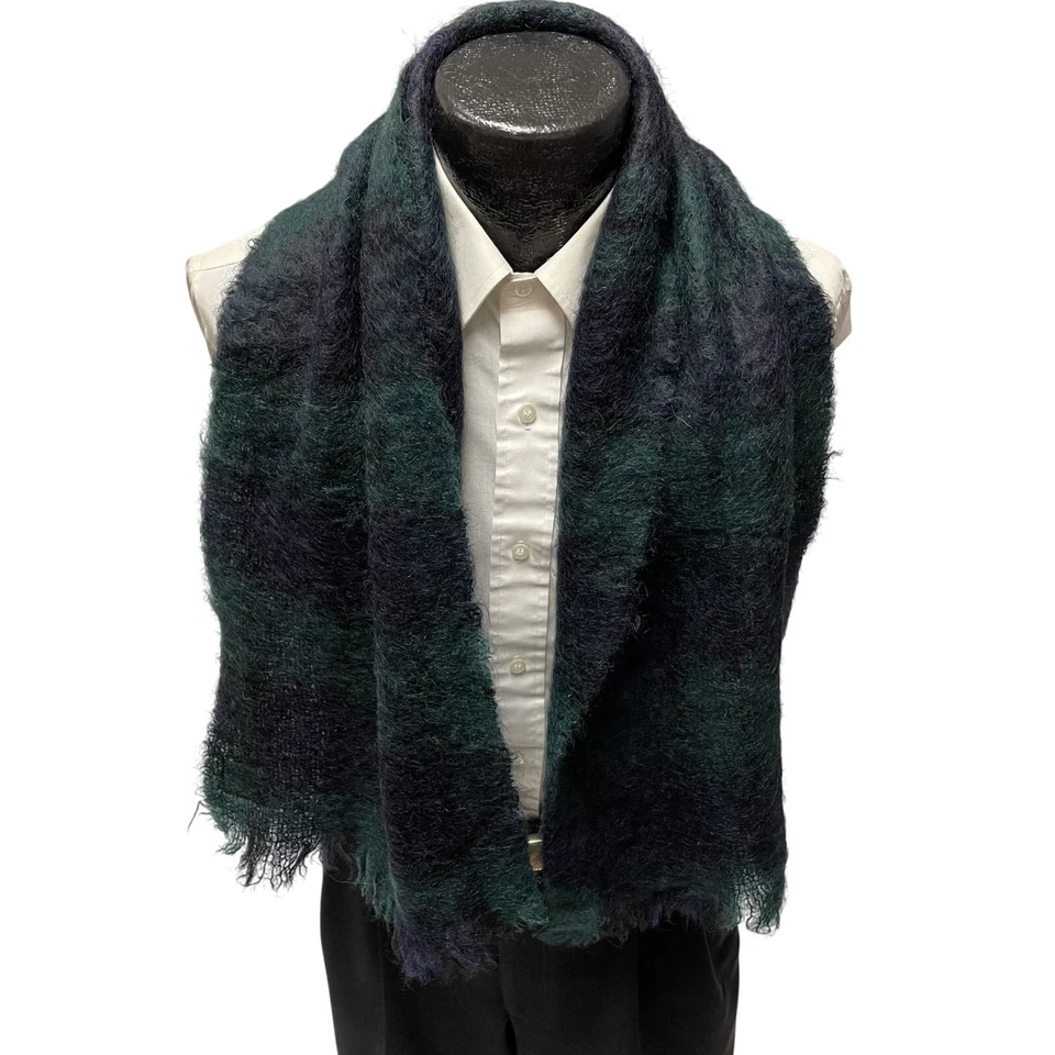 De Colección Años 60 Verde Azul Escocia TARTÁN Envoltura 100% MOHAIR Pila ESCOCESA Bufanda a Cuadros Foto 2 de 4