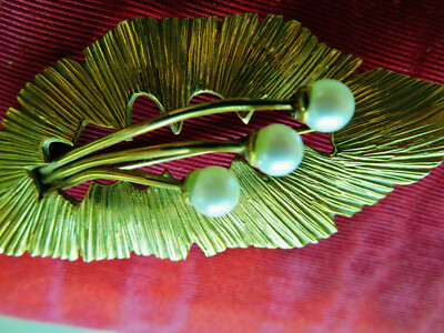 Broche Vintage Plaqué Or FIX Art Déco Avec Perles - 3,5x3 Cm - France