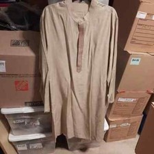 Fabindia Men Long Kurta Gold Silk Blend Beige 40