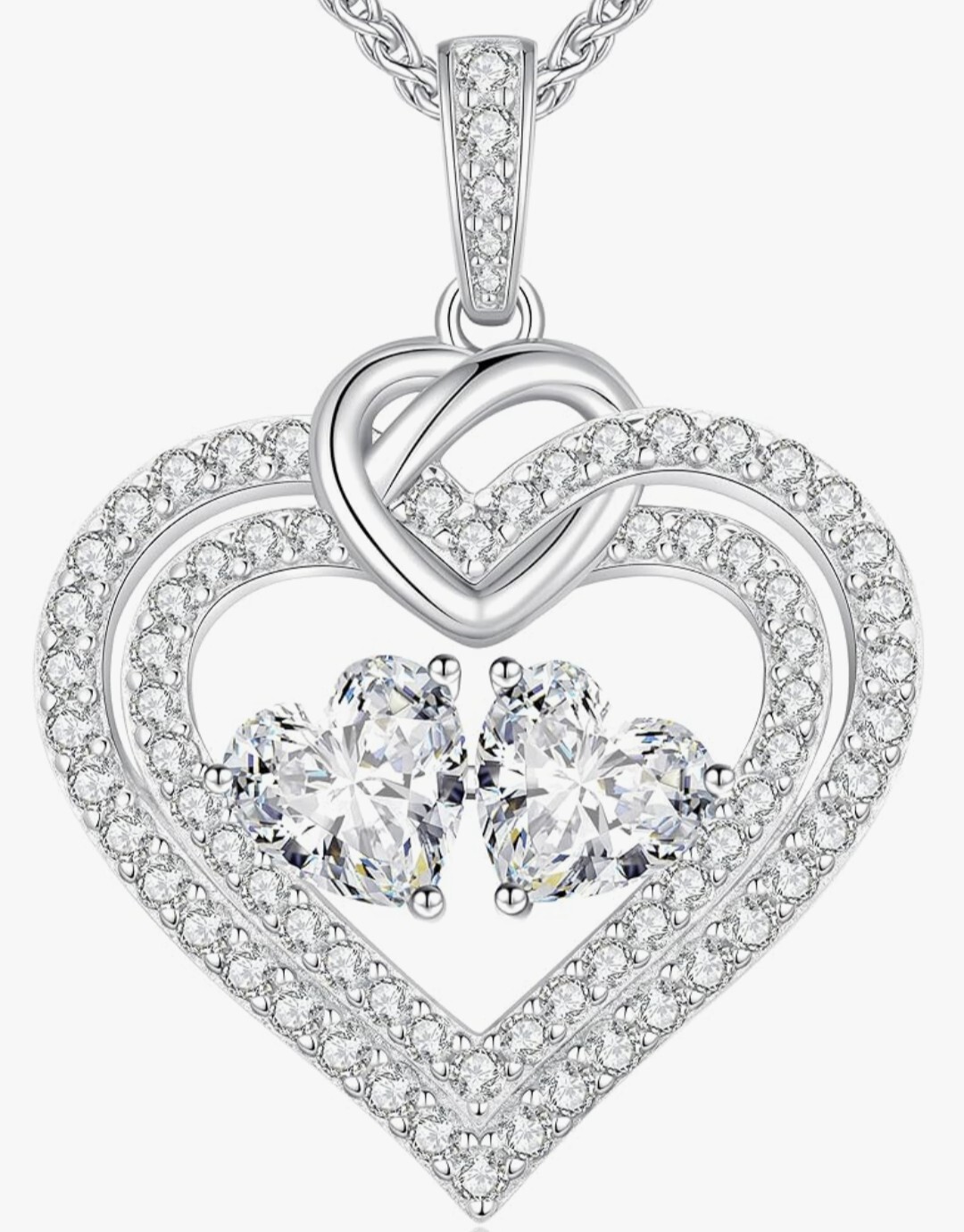 LOUISA SECRET DoubleHeart Birthstone Necklace, 925 Sterling Silver Fine Jewelry