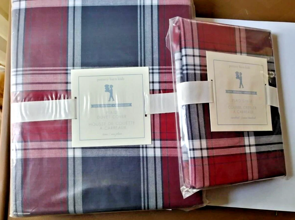 CUBIERTA NÓRDICA Pottery Barn vacaciones a cuadros + almohada SHAM regalo fiesta de cumpleaños $289 Foto 2 de 4