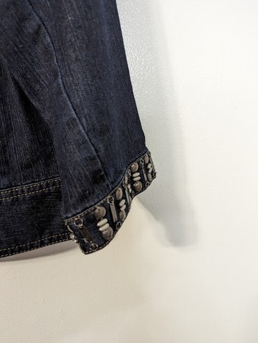 Ruby Rd Size 10P Petite Blue Denim Jean Jacket Metal Embellished Pockets Stretch - Picture 5 of 10