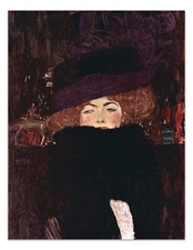 Gustav Klimt LADY WITH HAT AND FEATHER BOA (1909) Vintage Painting 17x22" Print