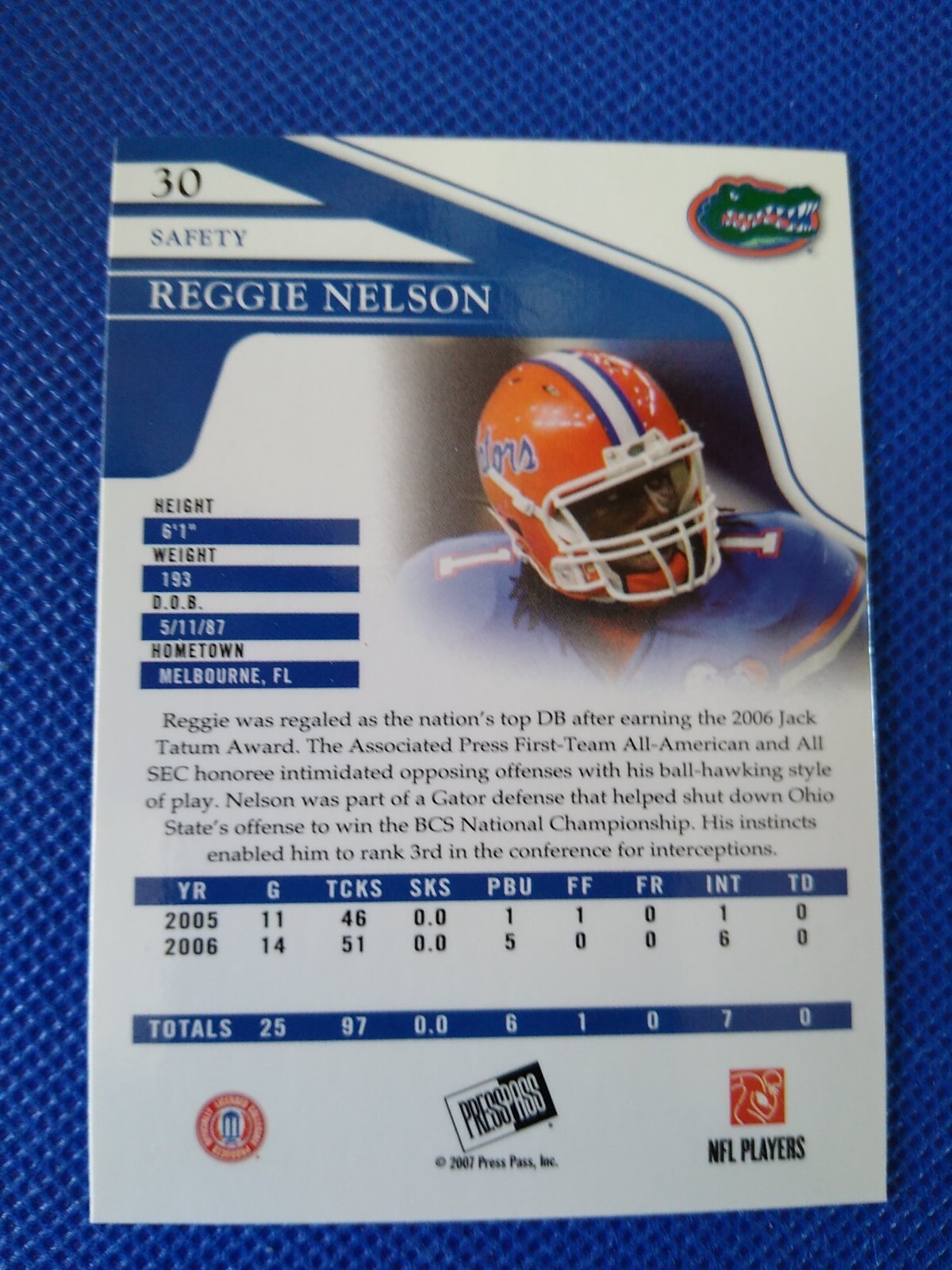2007 Press Pass Football 30 Reggie Nelson Florida Gators eBay