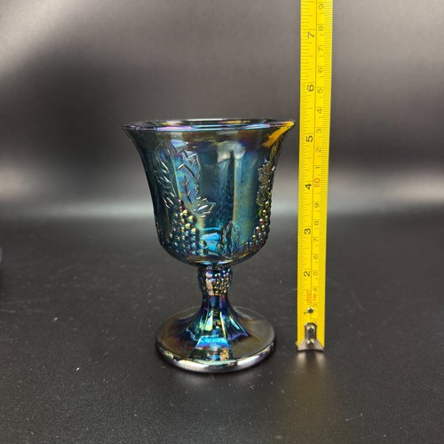 Vintage Indiana Blue Carnival Glas Ernte Traube 4 Kelche und Krug LEUCHTEND - Bild 17 von 24
