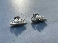 Nike Swoosh Earrings (Pair) - Silver Plated Metal - Stud Earrings - Mothers Day