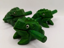 3 Wooden Frog Guiro Rasp Percussion Musical Instruments. 3 Wood Croaking Frogs!