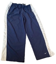 Nike Windbreaker Sportswear Track Pants Women's L 12-14 Navy Blue Wh Stripe Vtg