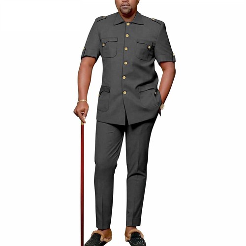 Tuta uomo africana Dashiki cappotti e pantaloni Ankara set 2 pezzi abiti da sposa - Foto 13 di 32