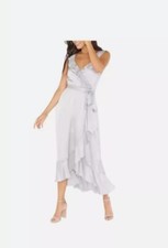 SHOW ME YOUR MUMU Samantha Ruffle Wrap Dress Silver Luxe Satin M