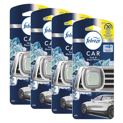4x Febreze Car Lufterfrischer Clip bis 30 Tage Autoduft Teak & Blaue Minze