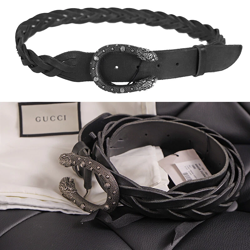 Gucci Leather Belt with Pearl Double G Buckle, Size Gucci 110, Black, Leather