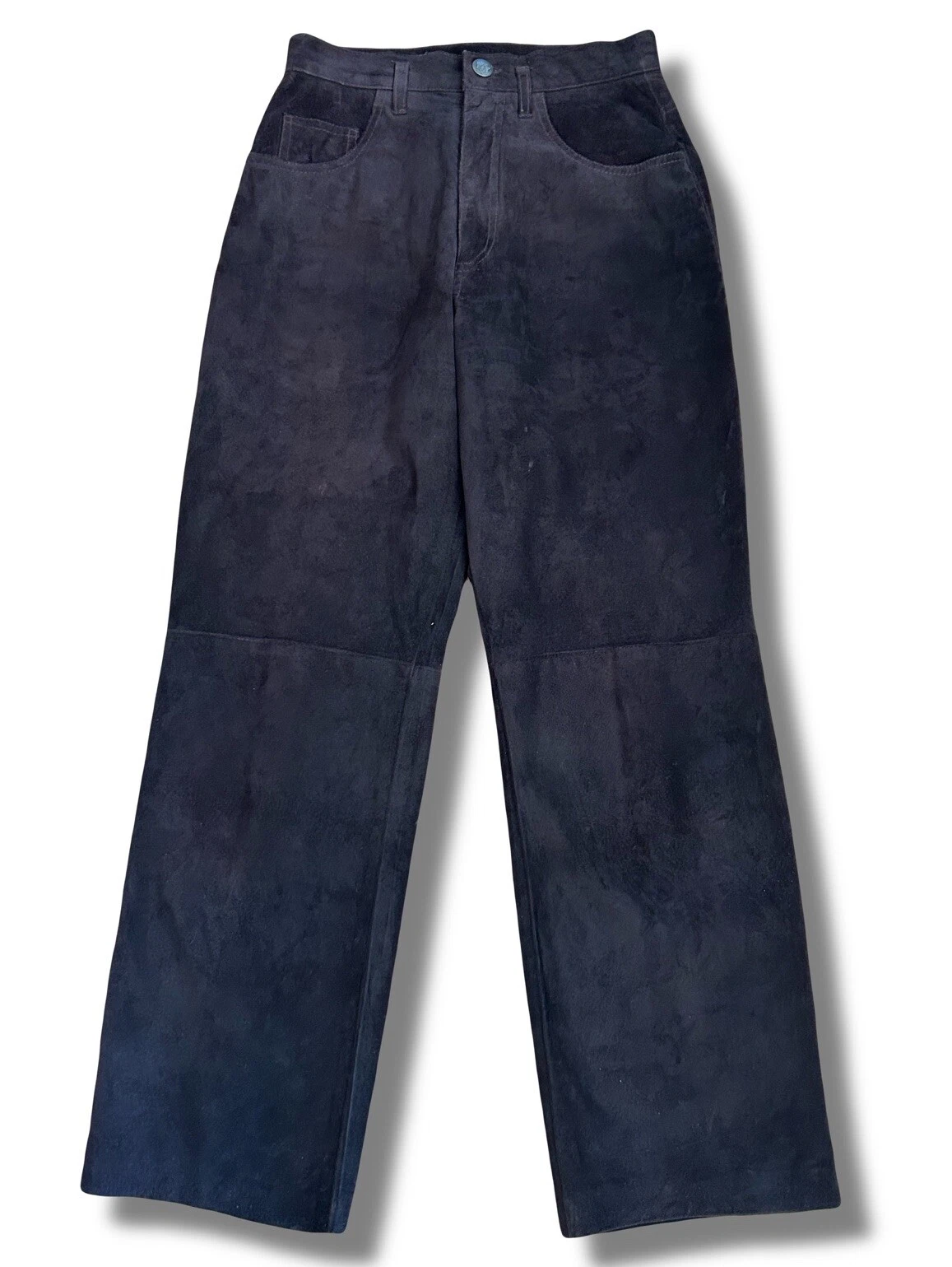 Pantalone donna vintage autentico Burberry taglia 6 pelle scamosciata marrone anni 90