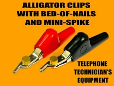 BED OF NAILS & SPIKE TELCO TEST ALLIGATOR CLIPS, RED & BLACK, INSULATED 👍