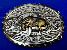End of the Trail - Horse Head Down Two Tone Vintage Western Belt Buckle