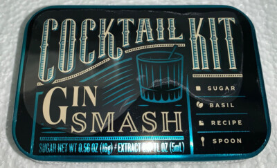 Gin Smash Cocktail Kit Travel Tin Mixology Kit Sugar Basil Recipe Spoon New