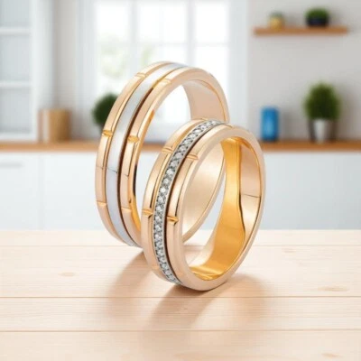 Paar Verlobungsring 14 Karat mehrfarbiges Gold 0,40 Karat natürlicher Diamant... - Bild 1 von 4
