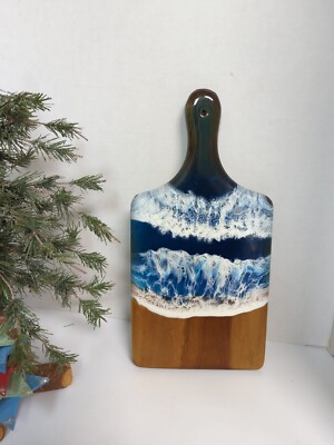 Arcadia Art Blue Resin Bamboo Blue White Functional Serving Board 14'' L - 7'' W
