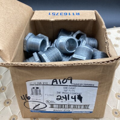 Steel City HA212 Die Cast Nipple 3/4  Rigid Conduit (Chase) 1  Long -Box of 46-