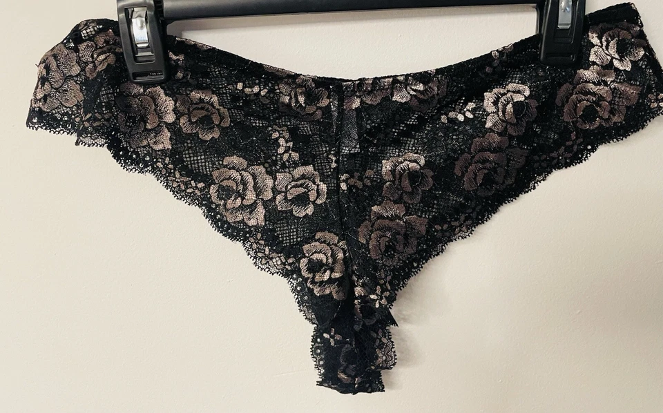 Новый без ЯРЛЫКОВ jezebel черный и розовый кружева цветок печати трусики очень сексуальный размер 1 X - Изображение 2 из 4