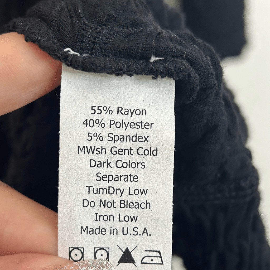 CMC Color Me Cotton Women’s Black Textured Stretch Tunic Minimalist Top Size L