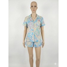 Lauren Ralph Lauren Women's Pajama Set XL Blue Paisley Short Sleeve Top Shorts