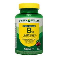 Spring Valley Vitamin B12 Supplement Quick-Dissolve Tablets, 2500 mcg, Cherry