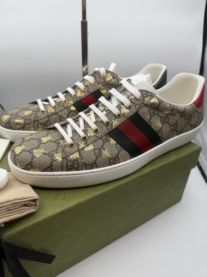 $890 Gucci Ace Men GG Supreme Ebony Beige Web Sneakers 13 G/13.5 US/46.5 EU BNIB